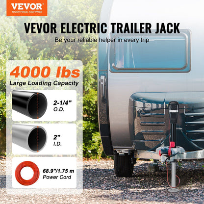 VEVOR Electric Trailer Jack, Power Tongue Jack Weight Capacity 4000 lbs, 9.84"-33.85" Electric Tongue Jack with Waterproof Cover for Lifting RV Trailer, Horse Trailer, Utility Trailer, Yacht Trailer - Renee Lane Company