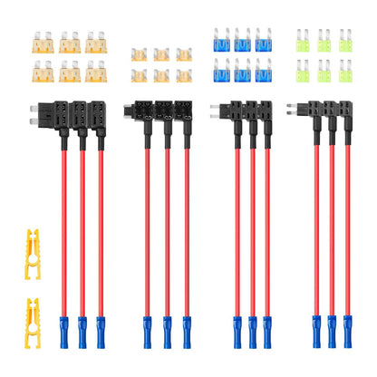 VEVOR Fuse Tap, 24 Packs, 4 Types 12V Car Add-a-Circuit Fuse Tap Adapter, Standard Mini Micro2 and Low Profile Mini Blade Fuses Holder, ATO ATC ATM Fuses Adapter Jumper for Cars Trucks Boats - Renee Lane Company
