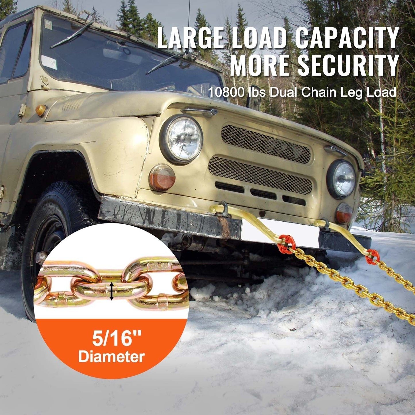 VEVOR G80 V Bridle Chain, 5/16" x 2' Towing Chain Bridle with 15" J Hooks and Grab Hooks, Heavy Duty Transport Tow Chain Bridle with 10800 lbs Safe Working Load for Flatbed Truck Wrecker Recovery - Renee Lane Company