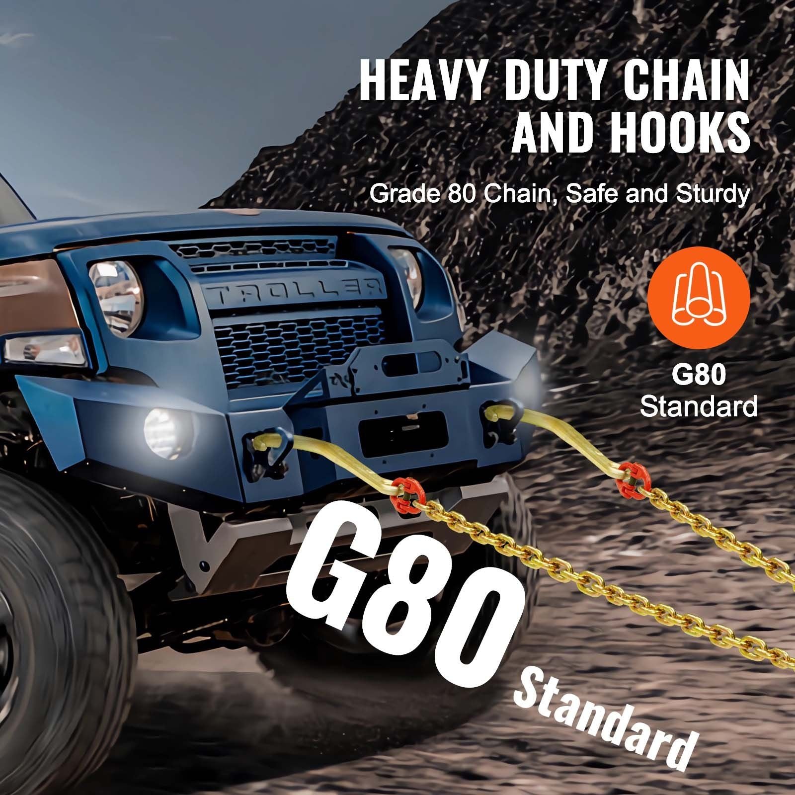 VEVOR G80 V Bridle Chain, 5/16" x 2' Towing Chain Bridle with 15" J Hooks and Grab Hooks, Heavy Duty Transport Tow Chain Bridle with 10800 lbs Safe Working Load for Flatbed Truck Wrecker Recovery - Renee Lane Company