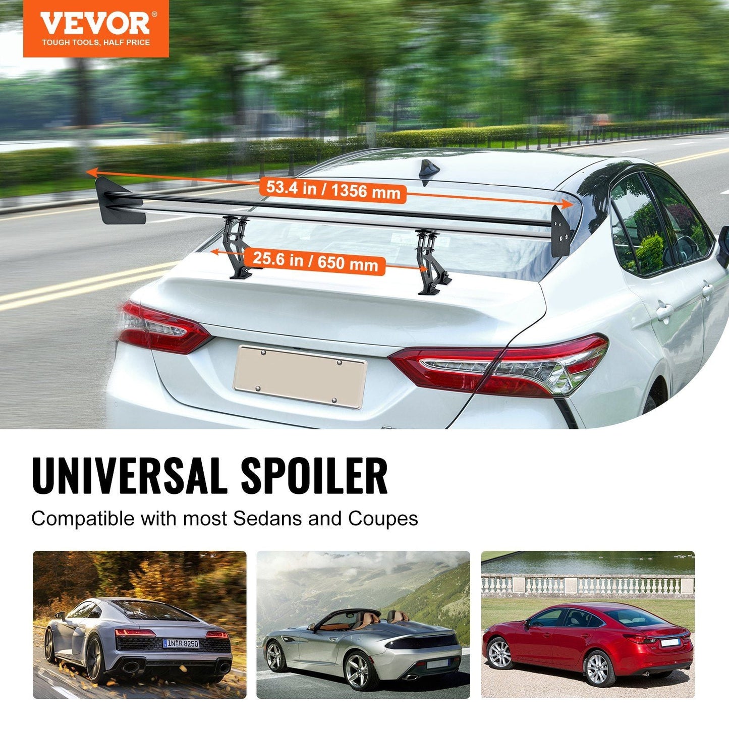 VEVOR GT Wing Car Spoiler, 53.1 inch Universal Spoiler with Double Deck, Adjustable Lightweight Aluminum, Car Rear Spoiler Wing, Racing Spoiler BGW/JDM Drift Black - Renee Lane Company