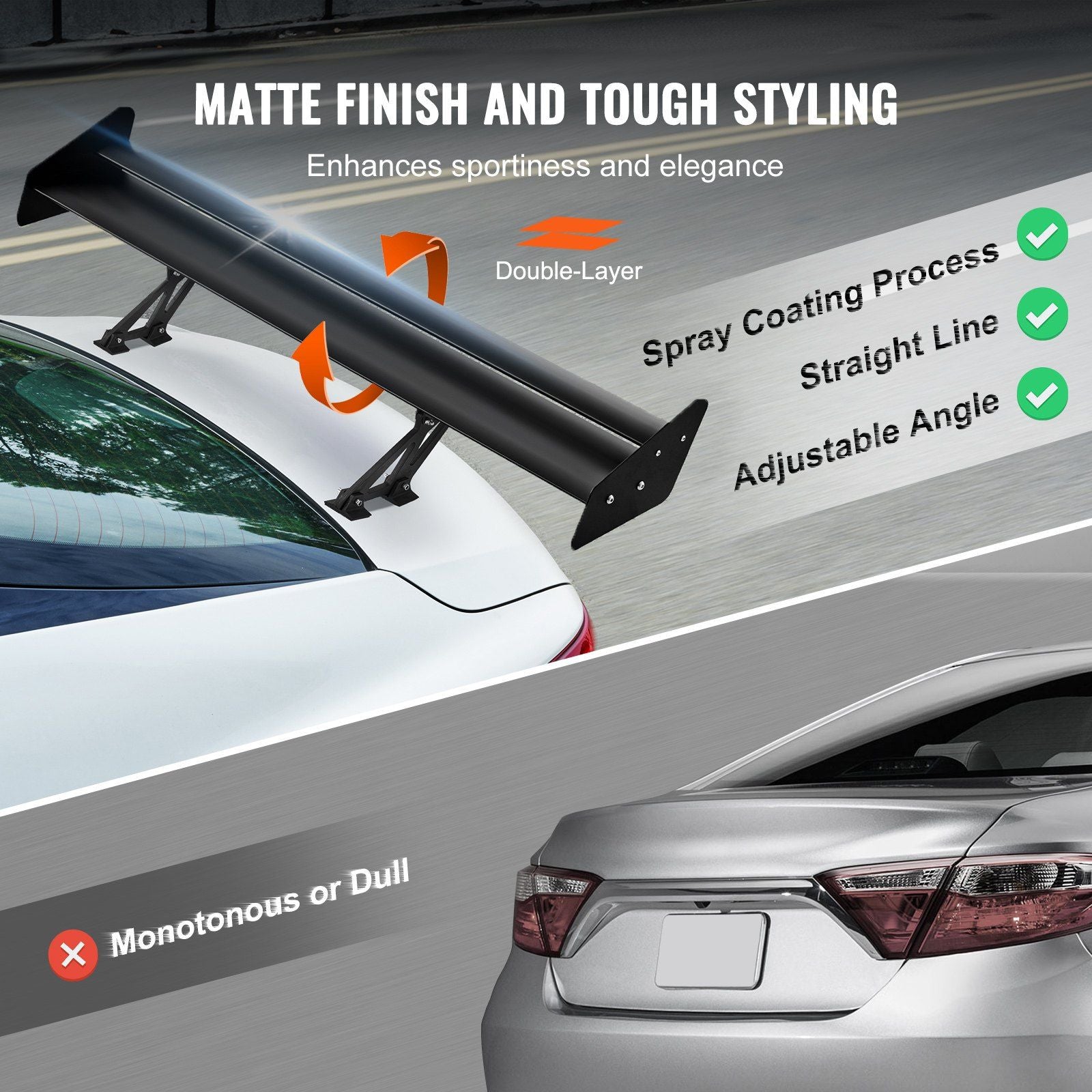 VEVOR GT Wing Car Spoiler, 53.1 inch Universal Spoiler with Double Deck, Adjustable Lightweight Aluminum, Car Rear Spoiler Wing, Racing Spoiler BGW/JDM Drift Black - Renee Lane Company