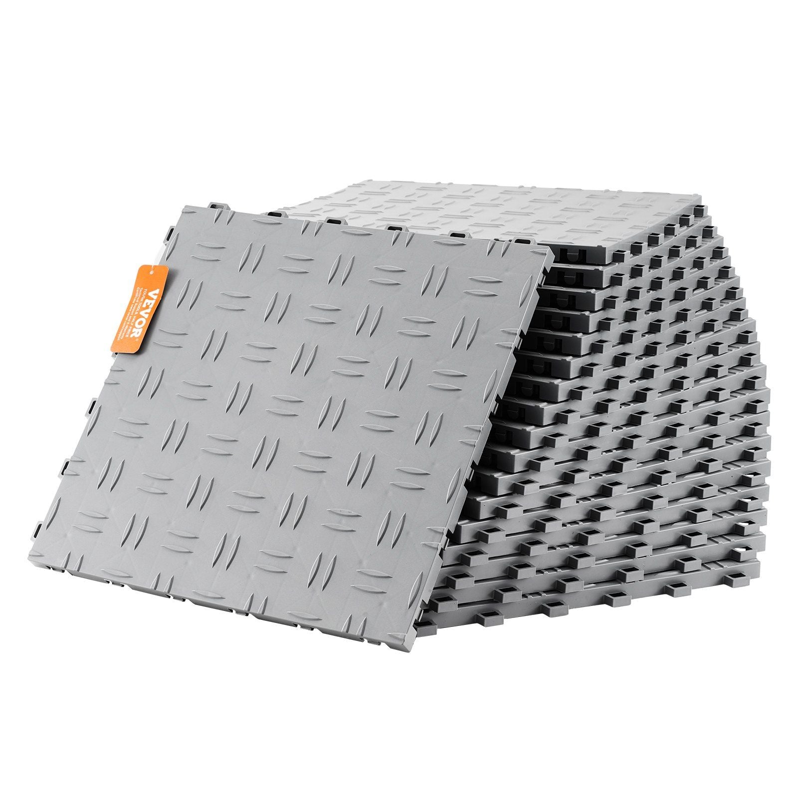 VEVOR Garage Tiles Interlocking, 12 x 12 x 0.53 inch 25 Pack Garage Floor Covering Tiles, Non-Slip Double-Sided Texture Garage Flooring Tiles, for Garages, Basements, Repair Shops, Silver - Renee Lane Company