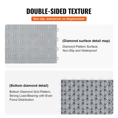 VEVOR Garage Tiles Interlocking, 12 x 12 x 0.53 inch 25 Pack Garage Floor Covering Tiles, Non-Slip Double-Sided Texture Garage Flooring Tiles, for Garages, Basements, Repair Shops, Silver - Renee Lane Company
