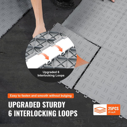 VEVOR Garage Tiles Interlocking, 12 x 12 x 0.53 inch 25 Pack Garage Floor Covering Tiles, Non-Slip Double-Sided Texture Garage Flooring Tiles, for Garages, Basements, Repair Shops, Silver - Renee Lane Company
