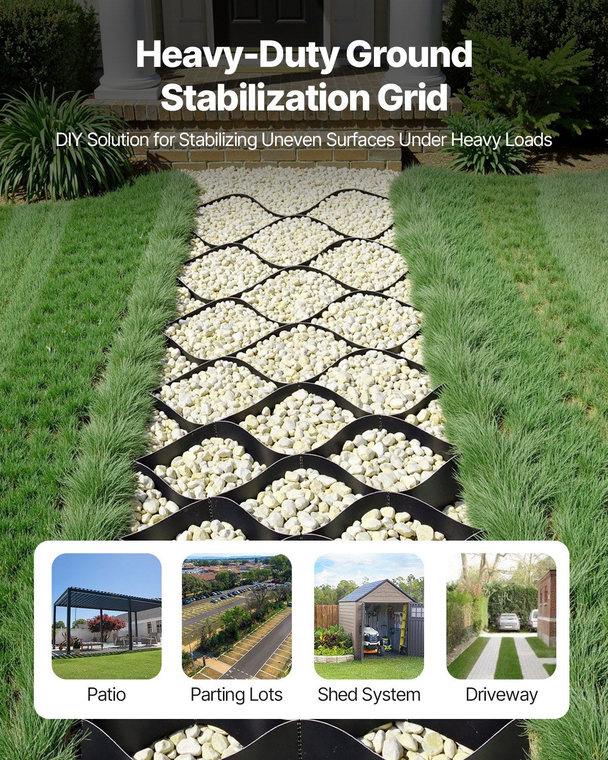 VEVOR Gravel Grid, 2 Inch Depth, 26.87 x 3.94 FT / 8200 x 1200 mm, 1880 LBS Per Sq ft Grass Ground Retainer, Permeable Geo Grids Driveway Stabilization, for Garden, Patio, Walkway, RV Parking Slopes - Renee Lane Company
