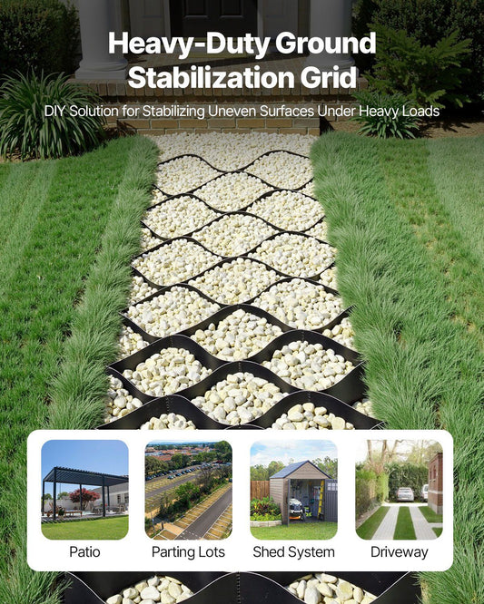 VEVOR Gravel Grid, 2 Inch Depth, 26.87 x 3.94 FT / 8200 x 1200 mm, 1880 LBS Per Sq ft Grass Ground Retainer, Permeable Geo Grids Driveway Stabilization, for Garden, Patio, Walkway, RV Parking Slopes - Renee Lane Company
