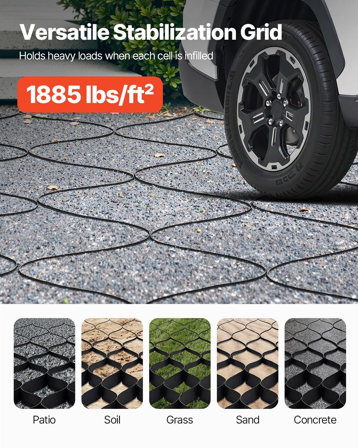 VEVOR Gravel Grid, 2 Inch Depth, 26.87 x 3.94 FT / 8200 x 1200 mm, 1880 LBS Per Sq ft Grass Ground Retainer, Permeable Geo Grids Driveway Stabilization, for Garden, Patio, Walkway, RV Parking Slopes - Renee Lane Company