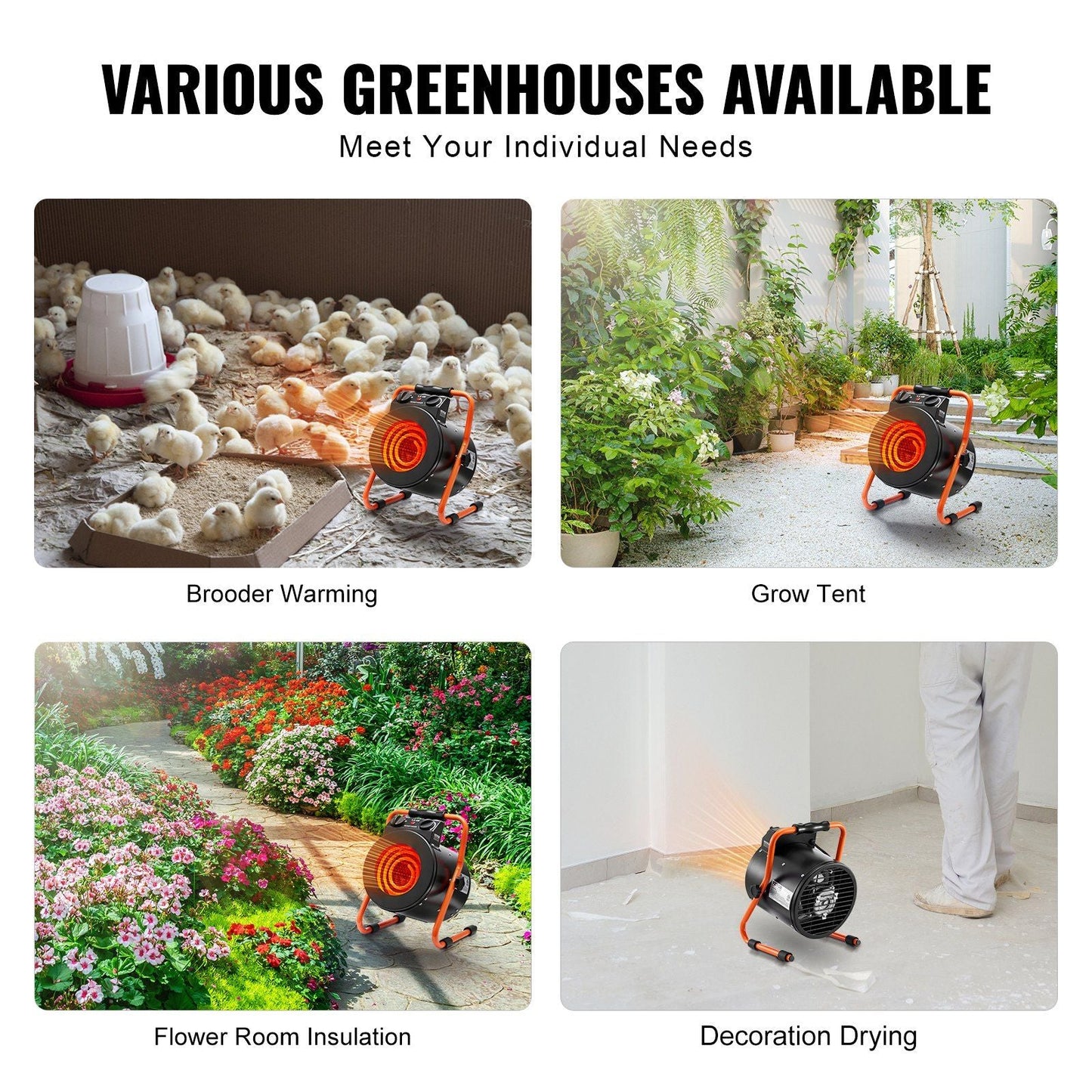 VEVOR Greenhouse Heater with Thermostat, 1500W Fast Heating with Overheat Protection, 2-Speed Setting Small Grow Tent Heater, Electric Portable Heater Fan for Green House, Flower Room, Workplace - Renee Lane Company