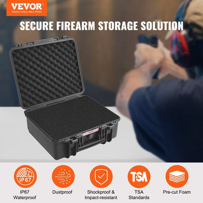 VEVOR Hard Pistol Cases with Pre-cut PU Foam, Waterproof & Dustproof Hard Gun Case for 6 Pistol, 19.3×17.1×8.3 in Lockable Pistol Case, Black - Renee Lane Company