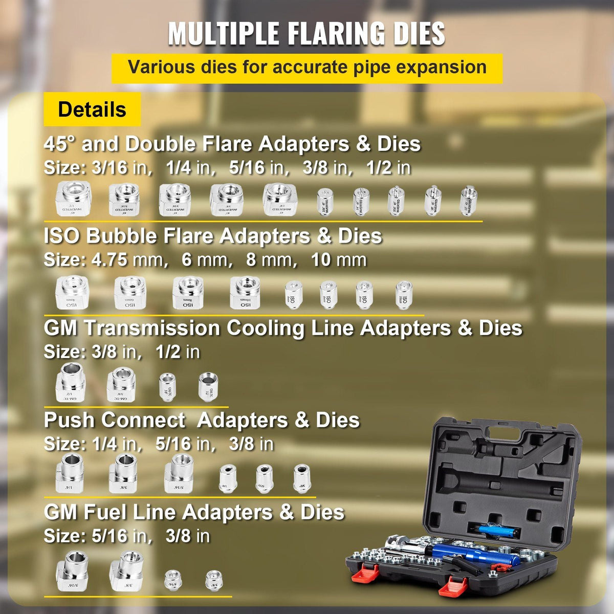 VEVOR Hydraulic Flaring Tool Kit, 45° Double Flaring Tool, Brake Repair Brake Flaring Tools for 3/16"-1/2", Brake Flare Tool with Tube Cutter and Deburrer, 32 PCS Tube Flaring Tools for Copper Lines - Renee Lane Company