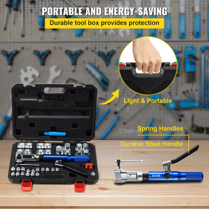 VEVOR Hydraulic Flaring Tool Kit, 45° Double Flaring Tool, Brake Repair Brake Flaring Tools for 3/16"-1/2", Brake Flare Tool with Tube Cutter and Deburrer, 32 PCS Tube Flaring Tools for Copper Lines - Renee Lane Company