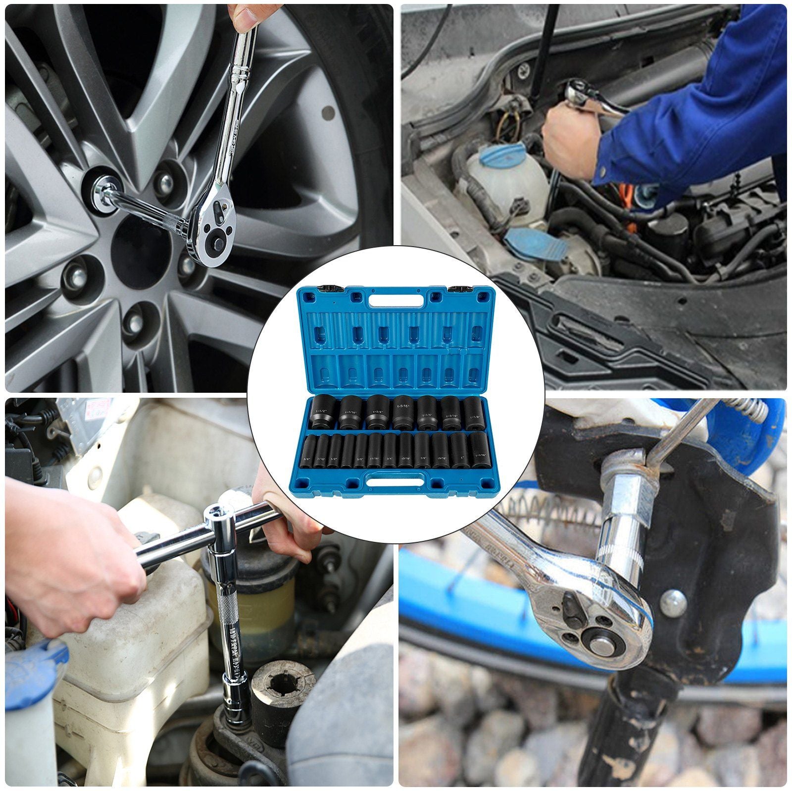 VEVOR Impact Socket Set 1/2 Inches 19 Piece Impact Sockets, Deep Socket, 6-Point Sockets, Rugged Construction, Cr-V, 1/2 Inches Drive Socket Set Impact 3/8 inch - 1-1/2 inch, with a Storage Cage - Renee Lane Company