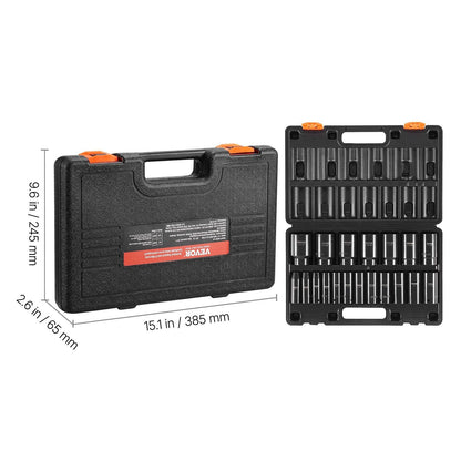 VEVOR Impact Socket Set 1/2 Inches 19 Piece Impact Sockets, Deep Socket, 6-Point Sockets, Rugged Construction, Cr-V, 1/2 Inches Drive Socket Set Impact 3/8 inch - 1-1/2 inch, with a Storage Cage - Renee Lane Company