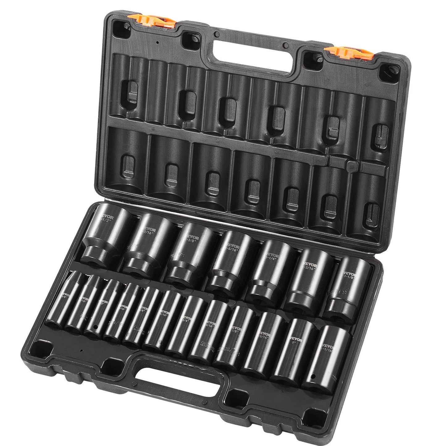 VEVOR Impact Socket Set 1/2 Inches 19 Piece Impact Sockets, Deep Socket, 6-Point Sockets, Rugged Construction, Cr-V, 1/2 Inches Drive Socket Set Impact 3/8 inch - 1-1/2 inch, with a Storage Cage - Renee Lane Company