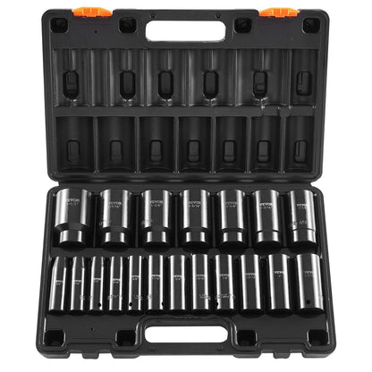 VEVOR Impact Socket Set 1/2 Inches 19 Piece Impact Sockets, Deep Socket, 6-Point Sockets, Rugged Construction, Cr-V, 1/2 Inches Drive Socket Set Impact 3/8 inch - 1-1/2 inch, with a Storage Cage - Renee Lane Company