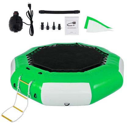 VEVOR Inflatable Water Trampoline 10FT , Round Inflatable Water Bouncer with 4-Step Ladder, Water Trampoline in Green and White for Water Sports. - Renee Lane Company