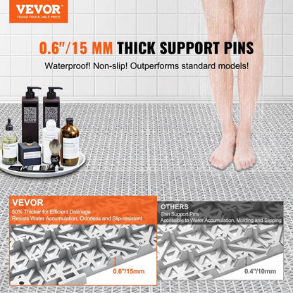 VEVOR Interlocking Tile 50PCS Gray, Drainage Tiles 12" x 12" Splicing, PVC Interlocking Drainage Floor Tiles, Non-Slip Drainage Holes for Restroom, Bathroom, Kitchen, Pool, Wet Areas - Renee Lane Company