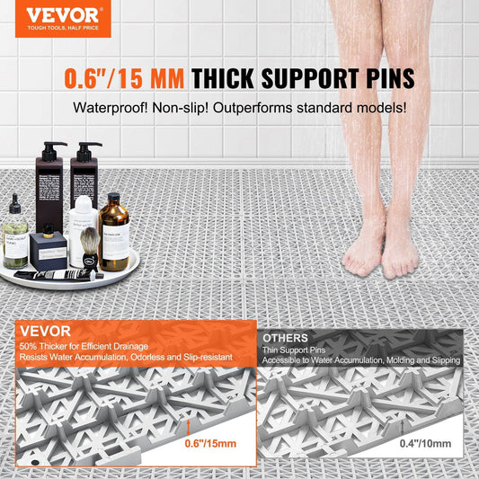 VEVOR Interlocking Tile 50PCS Gray, Drainage Tiles 12" x 12" Splicing, PVC Interlocking Drainage Floor Tiles, Non-Slip Drainage Holes for Restroom, Bathroom, Kitchen, Pool, Wet Areas - Renee Lane Company