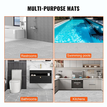 VEVOR Interlocking Tile 50PCS Gray, Drainage Tiles 12" x 12" Splicing, PVC Interlocking Drainage Floor Tiles, Non-Slip Drainage Holes for Restroom, Bathroom, Kitchen, Pool, Wet Areas - Renee Lane Company