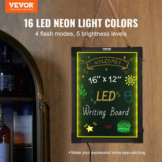 VEVOR LED Message Writing Board, 16"x12" Illuminated Erasable Lighted Chalkboard, Neon Effect Menu Sign Board, Drawing Board with 8 Fluorescent Chalk Markers and Remote Control, for Home Wedding Shop - Renee Lane Company