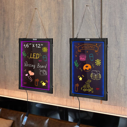 VEVOR LED Message Writing Board, 16"x12" Illuminated Erasable Lighted Chalkboard, Neon Effect Menu Sign Board, Drawing Board with 8 Fluorescent Chalk Markers and Remote Control, for Home Wedding Shop - Renee Lane Company