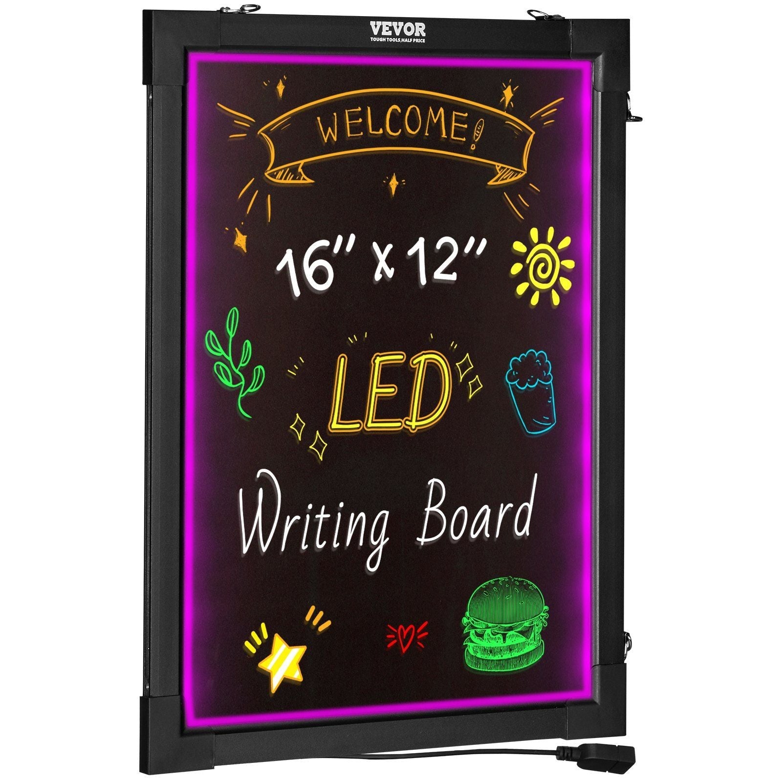 VEVOR LED Message Writing Board, 16"x12" Illuminated Erasable Lighted Chalkboard, Neon Effect Menu Sign Board, Drawing Board with 8 Fluorescent Chalk Markers and Remote Control, for Home Wedding Shop - Renee Lane Company