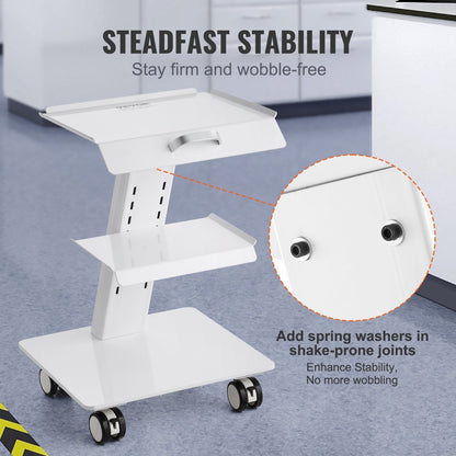 VEVOR Lab Trolley, 3-Layer Rolling Lab Cart, Metal Mobile Trolley with Swivel Wheels, Tray Rolling Clinic Cart 220 lbs Weight Capacity, for Lab, Clinic, Beauty and Salon - Renee Lane Company