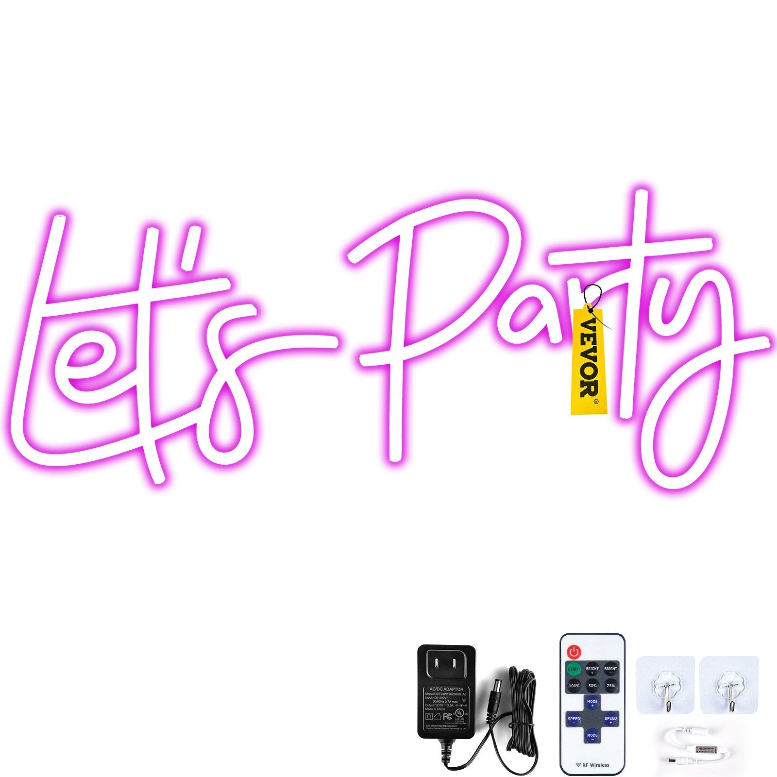 VEVOR Let's Party Neon Sign, 23"X10" Neon Sign for Wall Decor, Adjustable Brightness Pink Neon Light Sign with Remote Control and Power Adapter, for Party/Wedding Celebration/Home Decoration - Renee Lane Company