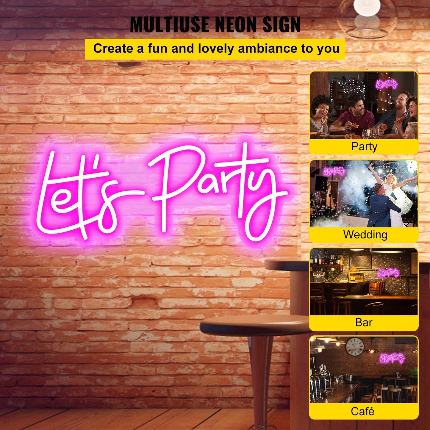 VEVOR Let's Party Neon Sign, 23"X10" Neon Sign for Wall Decor, Adjustable Brightness Pink Neon Light Sign with Remote Control and Power Adapter, for Party/Wedding Celebration/Home Decoration - Renee Lane Company