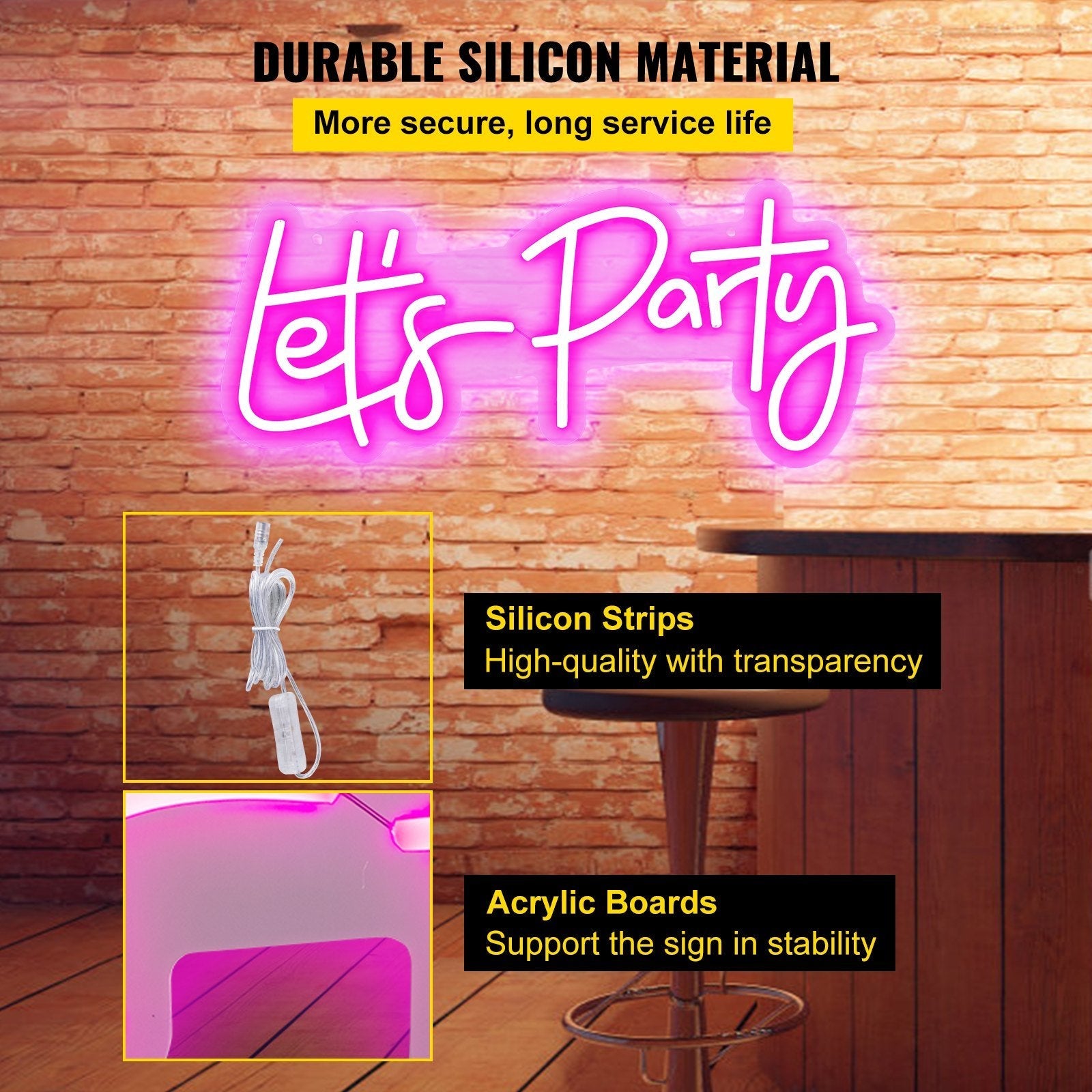 VEVOR Let's Party Neon Sign, 23"X10" Neon Sign for Wall Decor, Adjustable Brightness Pink Neon Light Sign with Remote Control and Power Adapter, for Party/Wedding Celebration/Home Decoration - Renee Lane Company