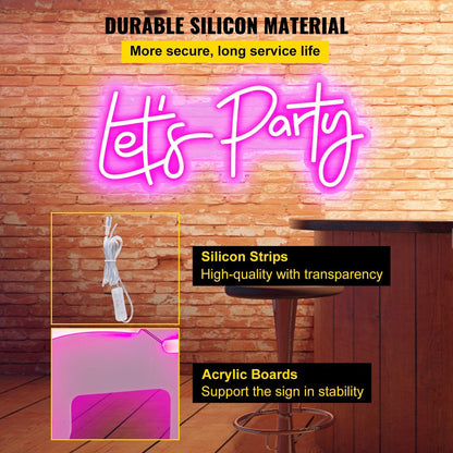 VEVOR Let's Party Neon Sign, 23"X10" Neon Sign for Wall Decor, Adjustable Brightness Pink Neon Light Sign with Remote Control and Power Adapter, for Party/Wedding Celebration/Home Decoration - Renee Lane Company