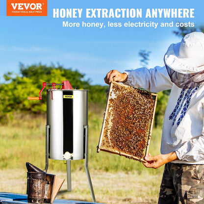 VEVOR Manual Honey Extractor, 3 Frames Honey Spinner Extractor, Stainless Steel Beekeeping Extraction, Honeycomb Drum Spinner with Lid, Apiary Centrifuge Equipment with Height Adjustable Stand - Renee Lane Company