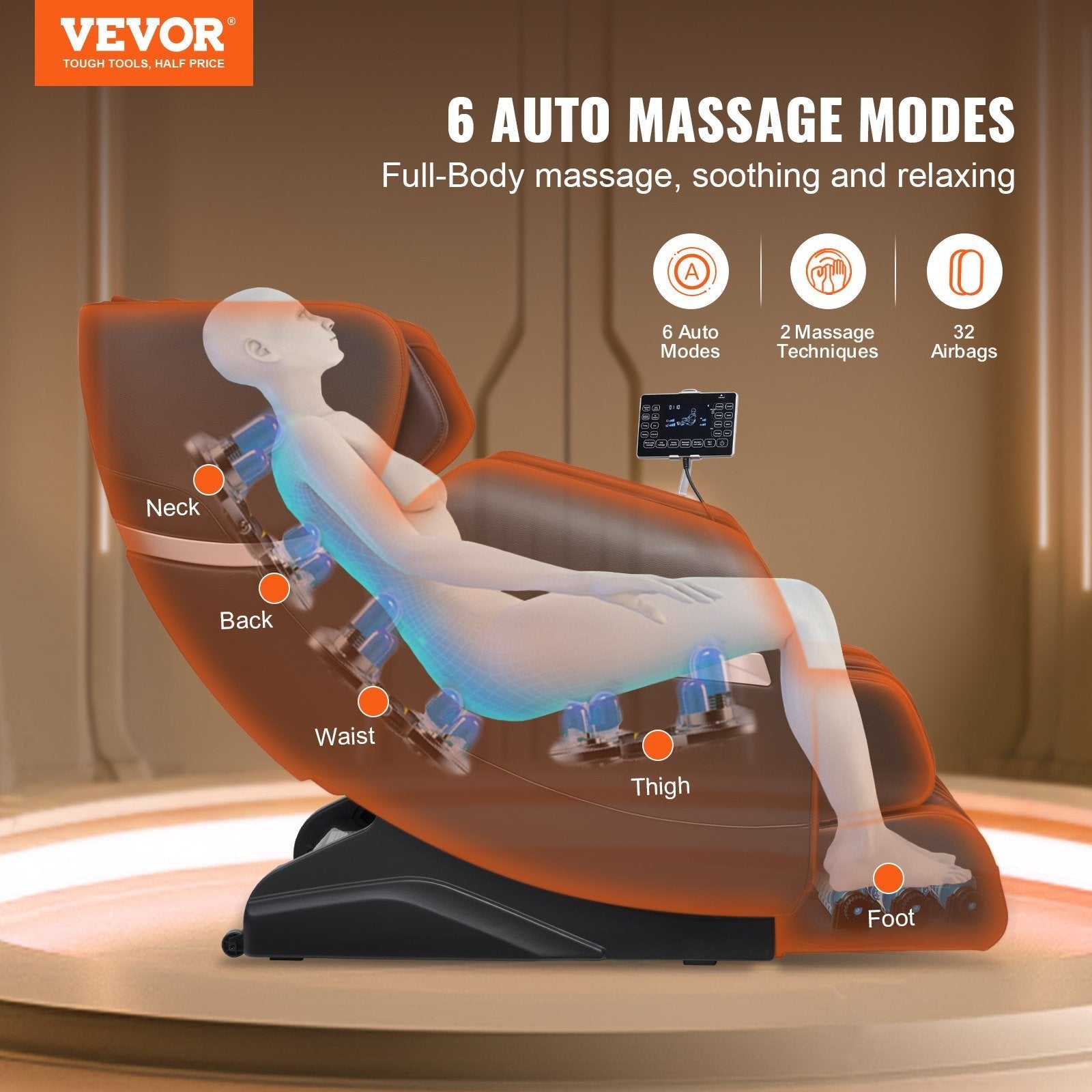 VEVOR Massage Chair - Full Body Zero Gravity Recliner with Multi Auto Modes, 3D Shiatsu, Heating, Bluetooth Speaker, Airbag, Foot Roller, and Touch Screen - Renee Lane Company
