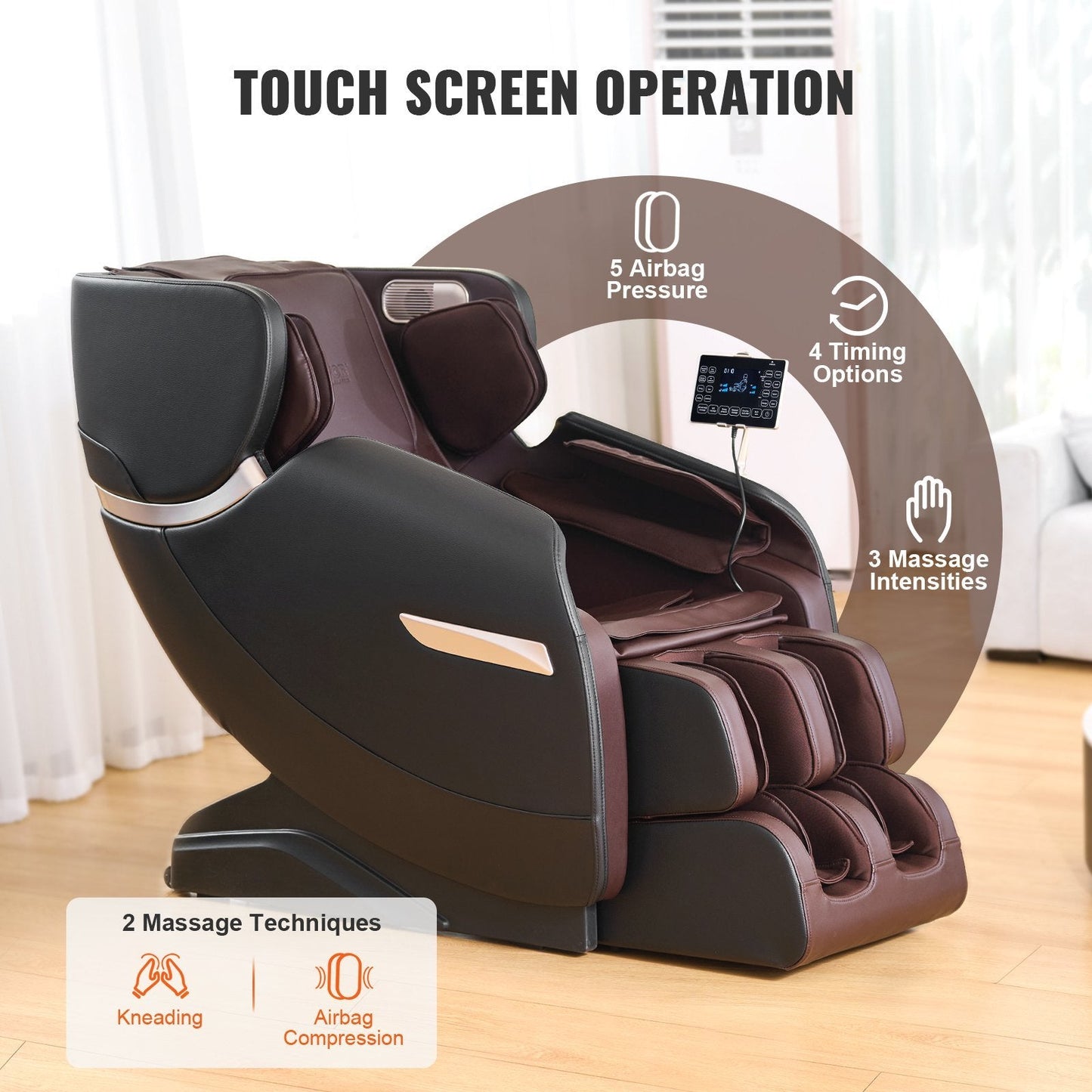 VEVOR Massage Chair - Full Body Zero Gravity Recliner with Multi Auto Modes, 3D Shiatsu, Heating, Bluetooth Speaker, Airbag, Foot Roller, and Touch Screen - Renee Lane Company