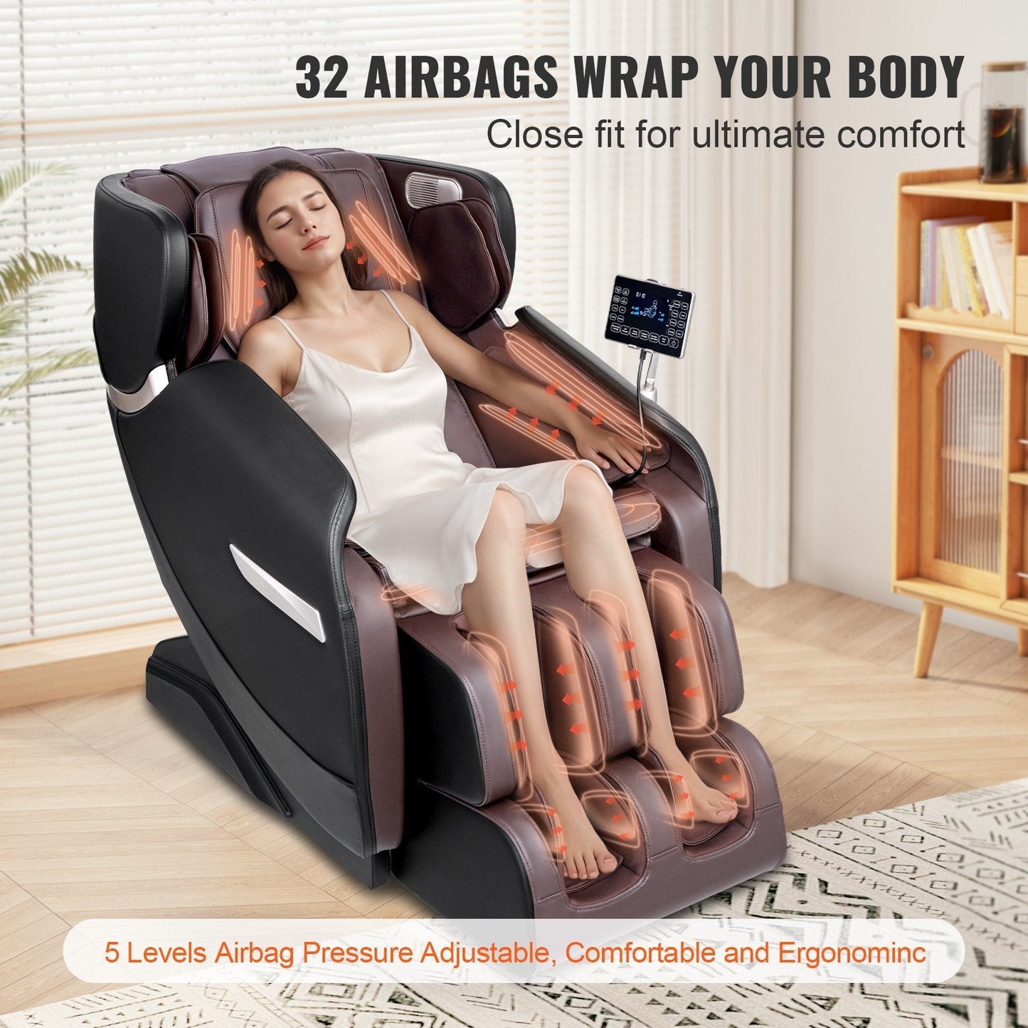 VEVOR Massage Chair - Full Body Zero Gravity Recliner with Multi Auto Modes, 3D Shiatsu, Heating, Bluetooth Speaker, Airbag, Foot Roller, and Touch Screen - Renee Lane Company