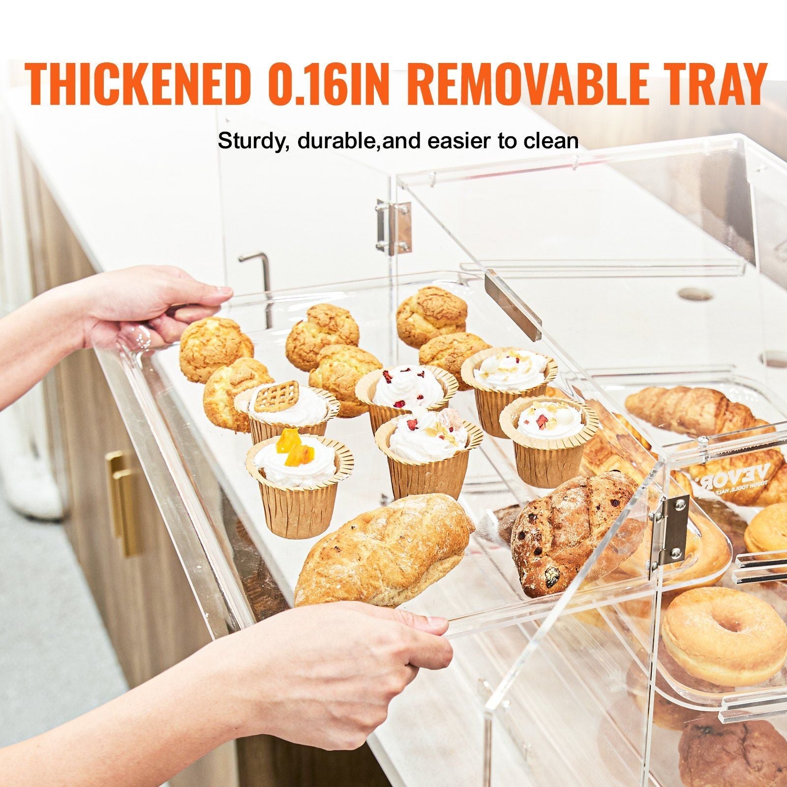 VEVOR Pastry Display Case, 2-Tier Commercial Countertop Bakery Display Case, Acrylic Display Box with Rear Door Access & Removable Shelves, Keep Fresh for Donut Bagels Cake Cookie, 20.7"x13.2"x11.9" - Renee Lane Company