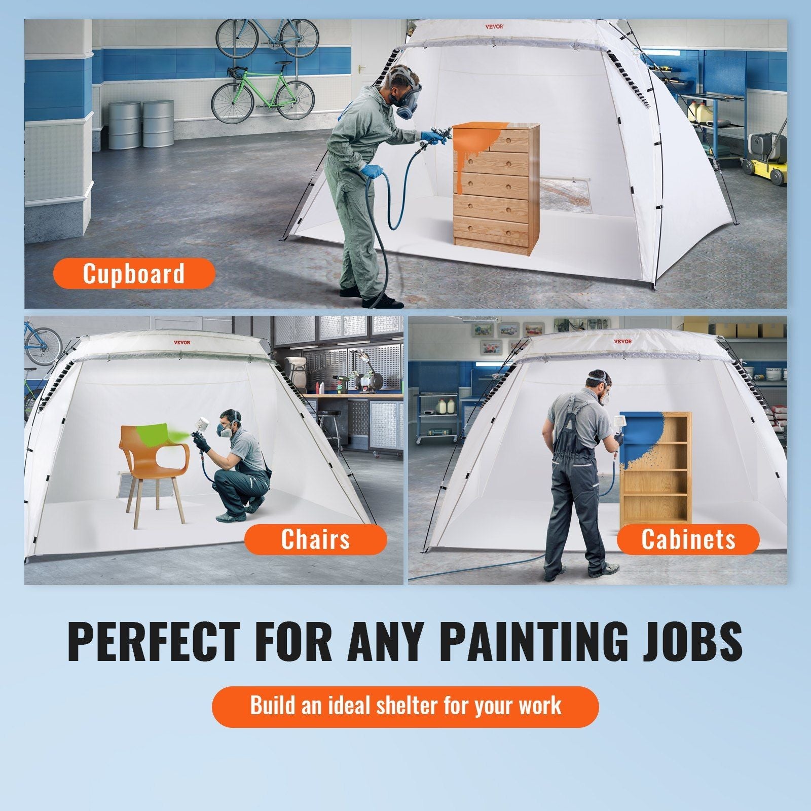 VEVOR Portable Paint Booth, Larger Spray Paint Tent with Built-in Floor & Mesh Screen, Painting Tent Station for Furniture DIY Hobby Tool, 10x7x6ft Spray Paint Shelter - Renee Lane Company