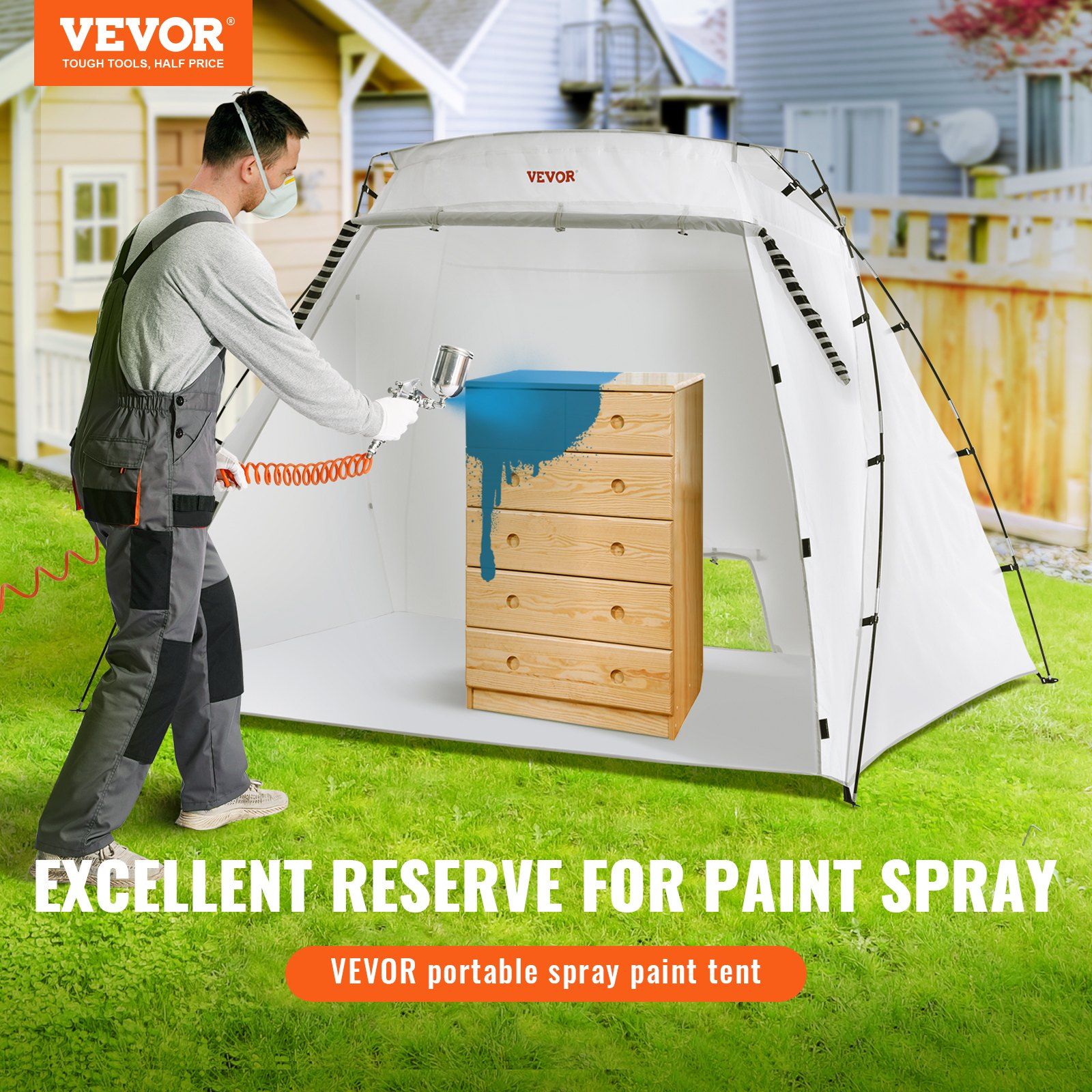 VEVOR Portable Paint Booth, Larger Spray Paint Tent with Built-in Floor & Mesh Screen, Painting Tent Station for Furniture DIY Hobby Tool, 7.5x5.2x5.2ft Spray Paint Shelter - Renee Lane Company