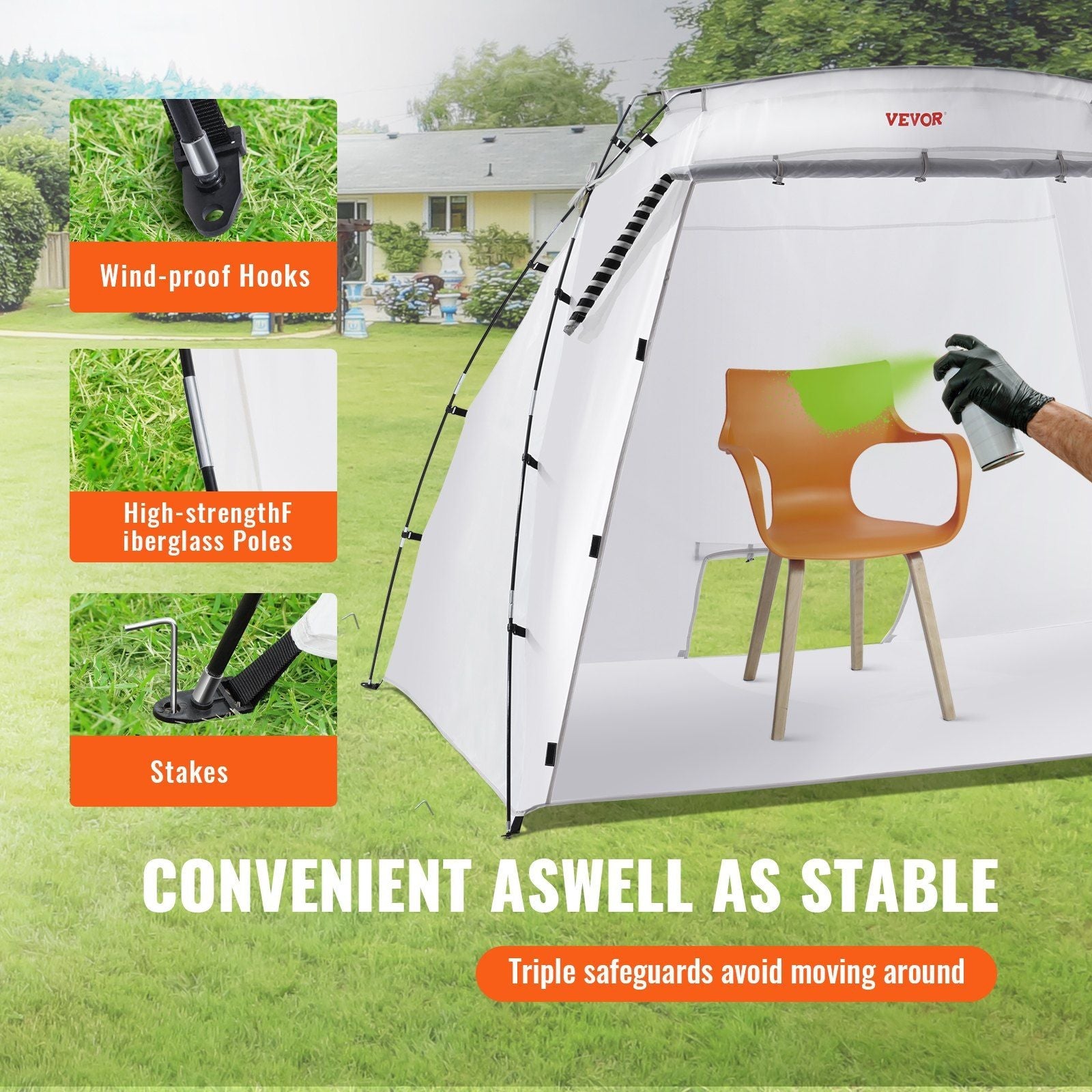 VEVOR Portable Paint Booth, Larger Spray Paint Tent with Built-in Floor & Mesh Screen, Painting Tent Station for Furniture DIY Hobby Tool, 7.5x5.2x5.2ft Spray Paint Shelter - Renee Lane Company