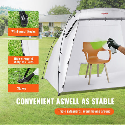 VEVOR Portable Paint Booth, Larger Spray Paint Tent with Built-in Floor & Mesh Screen, Painting Tent Station for Furniture DIY Hobby Tool, 7.5x5.2x5.2ft Spray Paint Shelter - Renee Lane Company