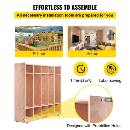 VEVOR Preschool Cubby Lockers 5-Section Plywood Birch Coat Locker 15MM Thickness Kids Locker for Home 48.4 Inch High Durable Classroom Lockers for Toddlers and Kids Commercial or Personal Use - Renee Lane Company