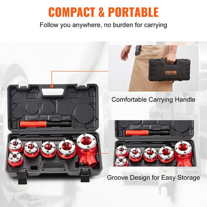 VEVOR Ratchet Pipe Threader Kit, 1/4" NPT - 1-1/4" NPT Manual Ratcheting Pipe Threader, Portable Pipe Threading Tool Set with 6PCS NPT Dies, Storage Case for Galvanized Aluminum Iron Copper Pipes - Renee Lane Company