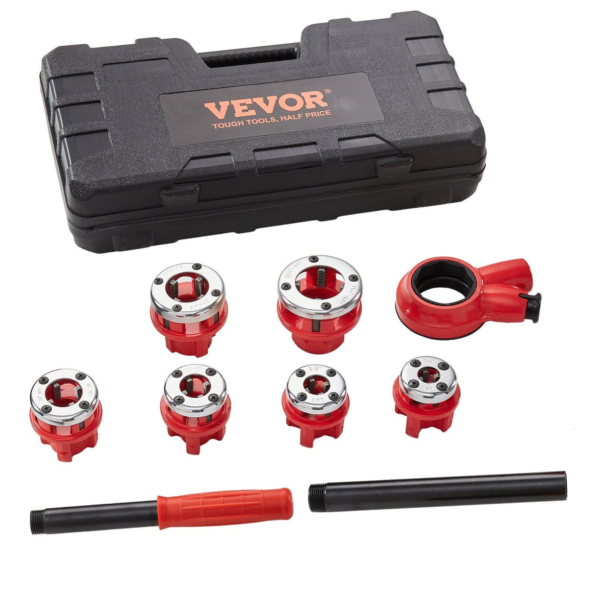 VEVOR Ratchet Pipe Threader Kit, 1/4" NPT - 1-1/4" NPT Manual Ratcheting Pipe Threader, Portable Pipe Threading Tool Set with 6PCS NPT Dies, Storage Case for Galvanized Aluminum Iron Copper Pipes - Renee Lane Company