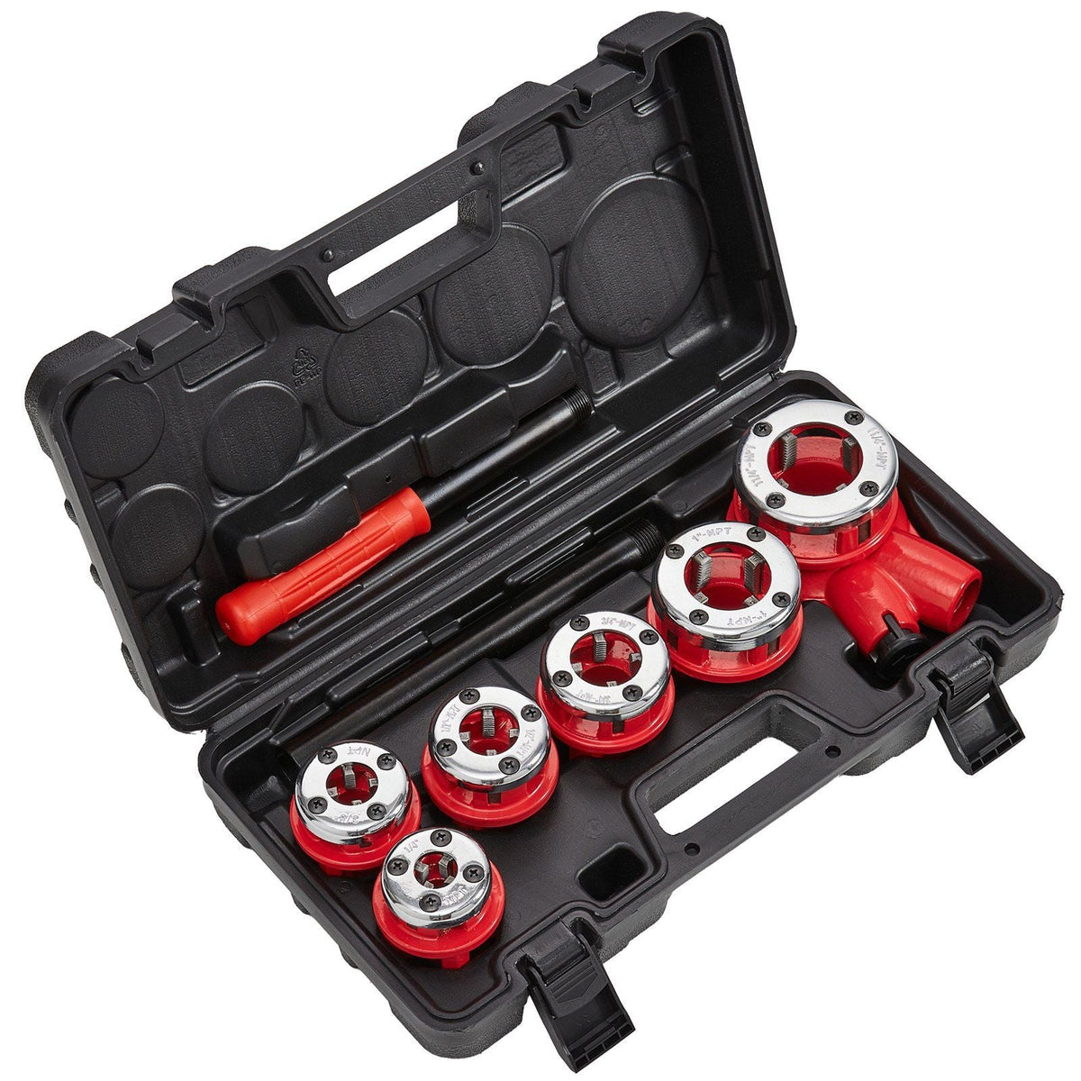 VEVOR Ratchet Pipe Threader Kit, 1/4" NPT - 1-1/4" NPT Manual Ratcheting Pipe Threader, Portable Pipe Threading Tool Set with 6PCS NPT Dies, Storage Case for Galvanized Aluminum Iron Copper Pipes - Renee Lane Company