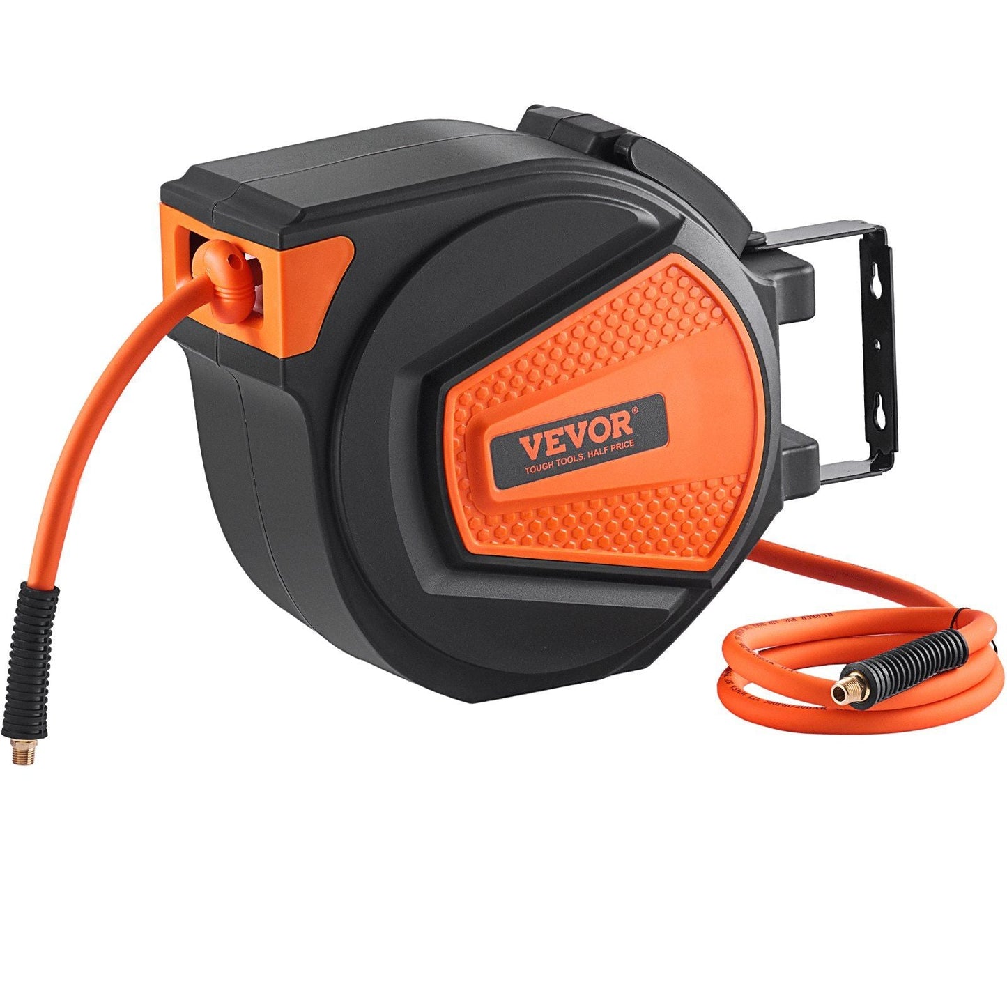 VEVOR Retractable Air Hose Reel, 3/8 IN x 50 FT Hybrid Air Hose Max 300PSI, Air Compressor Hose Reel with 5 ft Lead in, Ceiling / Wall Mount Enclosed Air Reel, 180° Swivel Mount - Renee Lane Company