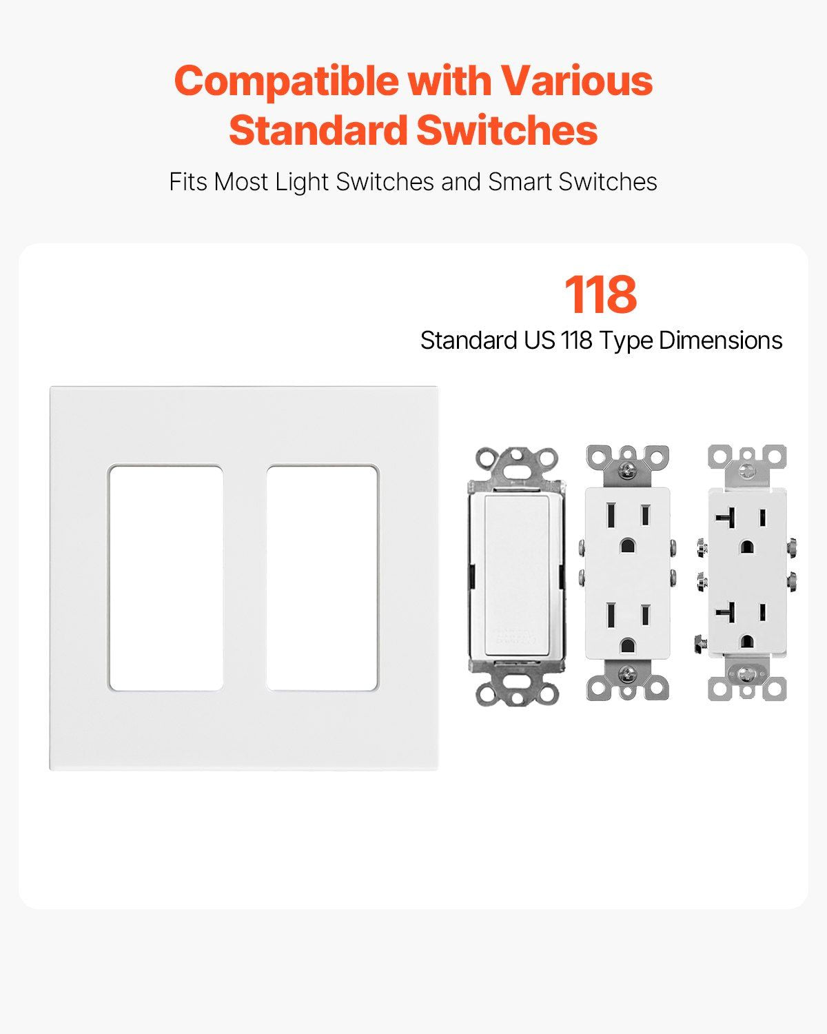 VEVOR Rocker Light Switch Wall Plates, 2-Gang Decorative Outlet Covers,Standard Size 4.57in L x 4.53in H Unbreakable Polycarbonate Thermoplastic Faceplate for Receptacle Outlet&Switch(5 Pack, White) - Renee Lane Company