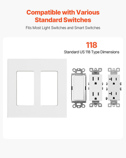 VEVOR Rocker Light Switch Wall Plates, 2-Gang Decorative Outlet Covers,Standard Size 4.57in L x 4.53in H Unbreakable Polycarbonate Thermoplastic Faceplate for Receptacle Outlet&Switch(5 Pack, White) - Renee Lane Company