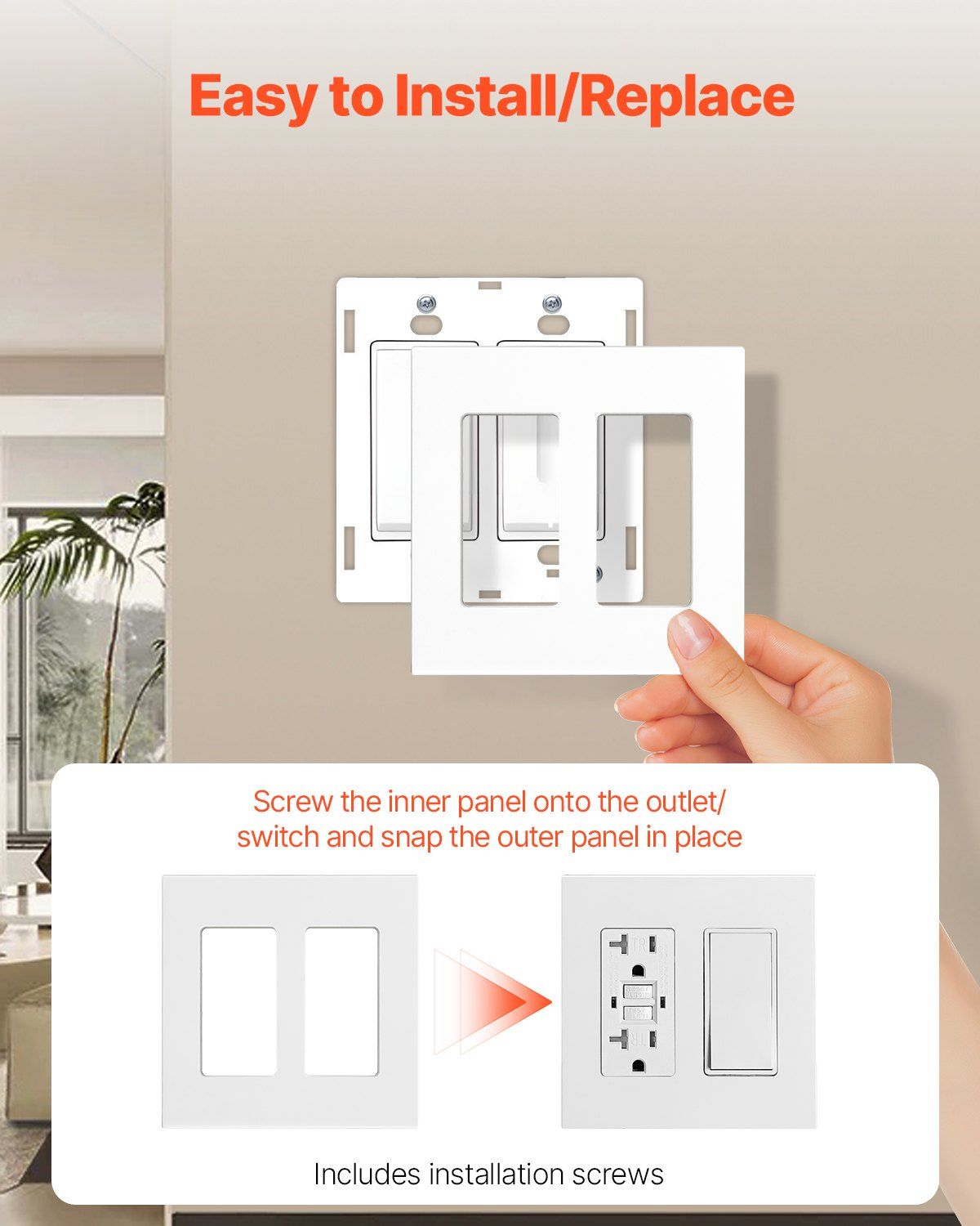 VEVOR Rocker Light Switch Wall Plates, 2-Gang Decorative Outlet Covers,Standard Size 4.57in L x 4.53in H Unbreakable Polycarbonate Thermoplastic Faceplate for Receptacle Outlet&Switch(5 Pack, White) - Renee Lane Company