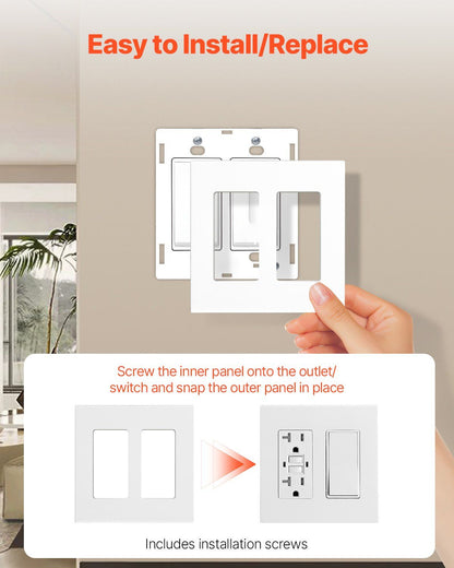 VEVOR Rocker Light Switch Wall Plates, 2-Gang Decorative Outlet Covers,Standard Size 4.57in L x 4.53in H Unbreakable Polycarbonate Thermoplastic Faceplate for Receptacle Outlet&Switch(5 Pack, White) - Renee Lane Company
